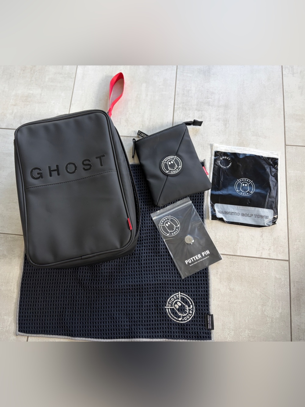 GHOST Black Men's shoe bag Toiletry Travel Kit with Red Carry Loop new